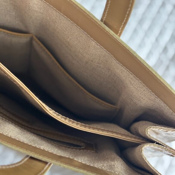 Barneys New York Large Vintage Tote Patent Leather Work Camel Made in Italy - Picture 3 of 13